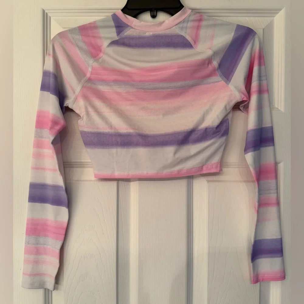 WET Swimwear Aruba Sia Striped Long Sleeve Women’s White & Pink Crop Top Size XS